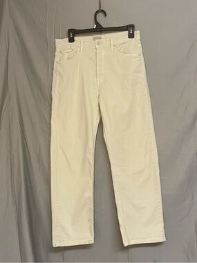 MOTHER The Ditcher Crop Chalk It Up Cream High-Waisted Denim Pants